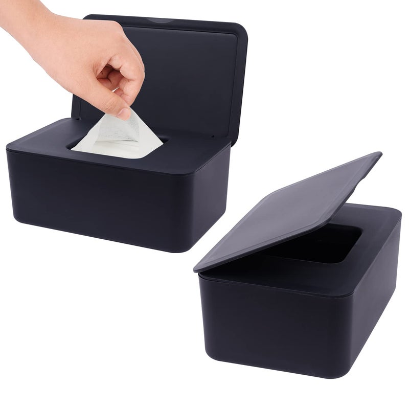 Seposeve 2 Pack Wipes Dispenser, Wipe Holder for Baby & Adult, Refillable Wipe Container, Keeps Wipes Fresh, Far from Dirty Wipes, Easy to Open/Close Wipes Pouch Case. (2 Black) - Image 1